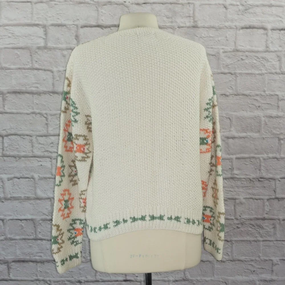 Vintage 90s Woolrich Intarsia Cotton Knit Cardigan Sweater - Picture 2 of 6
